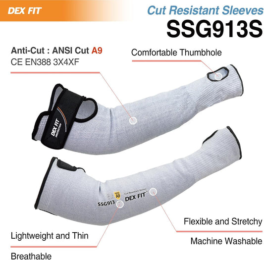 SSG913S ANSI A9 Cut Resistant Sleeves with Thumb Hole, Comfortable Arm Covers for Thin Skin and Bruising, Anti Slip Strap, Machine Washable; Blue M 1 Pair