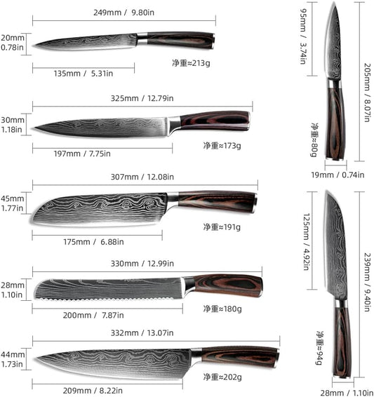 7PCS Kitchen Knife Set, Professional Japanese Chef Knives with High Carbon Stainless Steel Ultra, Sharp Aikido Knife Set for Cooking Meat, Fruits, Vegetables