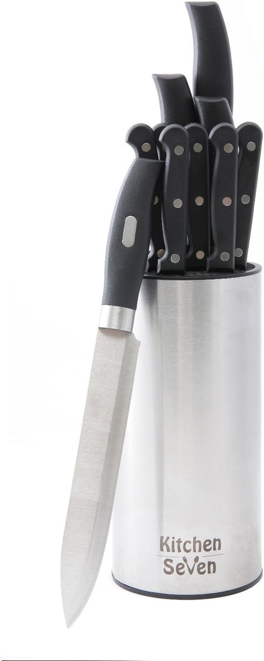 Universal Knife Block - Stainless Steel Kitchen Knife Holder Without Knives - Round Space -Saver Knife Storage Stand safely stores knives while keeping blades clean and sharp
