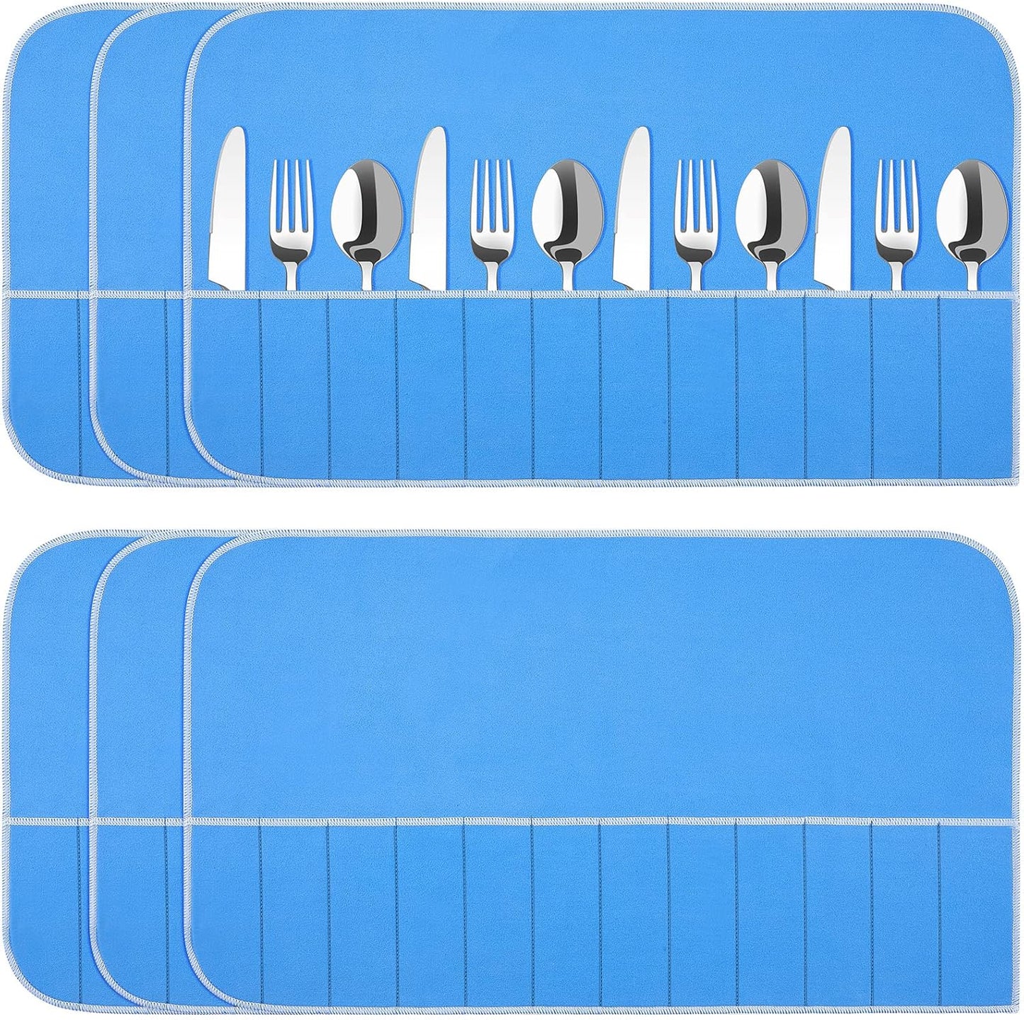 4 Pieces Silver Storage Bags Anti Tarnish Silver Protector Bags Blue Holder for Silverware Flatware Storage Organizer Cloth Place Setting Roll with White Ribbon for Kitchen Utensils