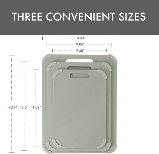 Fresh Prep 3-Pack Non-Slip Cutting Board Set – Dishwasher Safe Plastic Boards with Silicone Grip Corners & Handle, Sage (14.17" x 10.63", 12.6" x 9.06", 11.02" x 7.48")