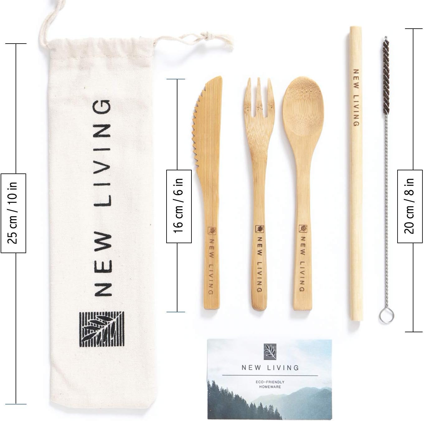 Bamboo Cutlery Set | Reusable, for Travel | Includes Bamboo Straw, Fork, Knife, Spoon, Cleaner & Carry Case | Eco Product