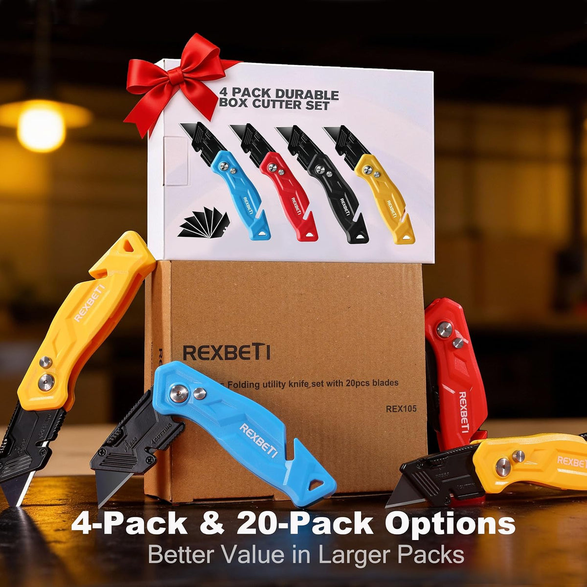 4-Pack Box Cutter Utility Knife, Folding Pocket Knife, 14 Blades
