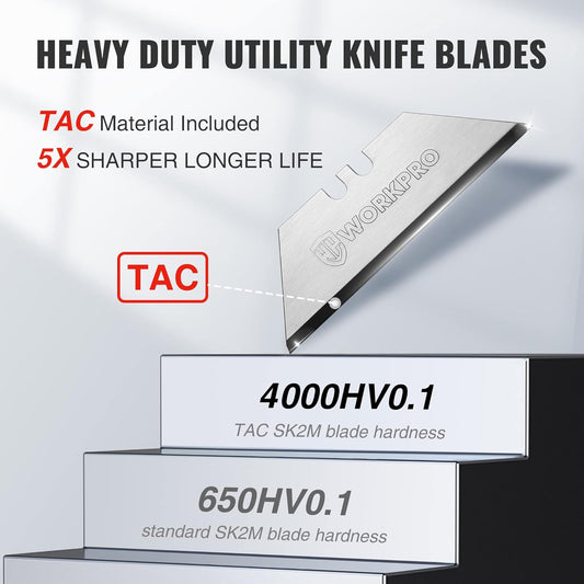 Premium Utility Knife Blades, TAC Diamond Coated SK2M, 10-Pack Utility Blades Replacement with Dispenser