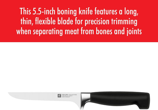 Four Star 5.5-inch Razor-Sharp German High Carbon Stainless Steel Boning Knife, Made in Company-Owned German Factory with Special Formula Steel perfected for almost 300 Years, Dishwasher Safe