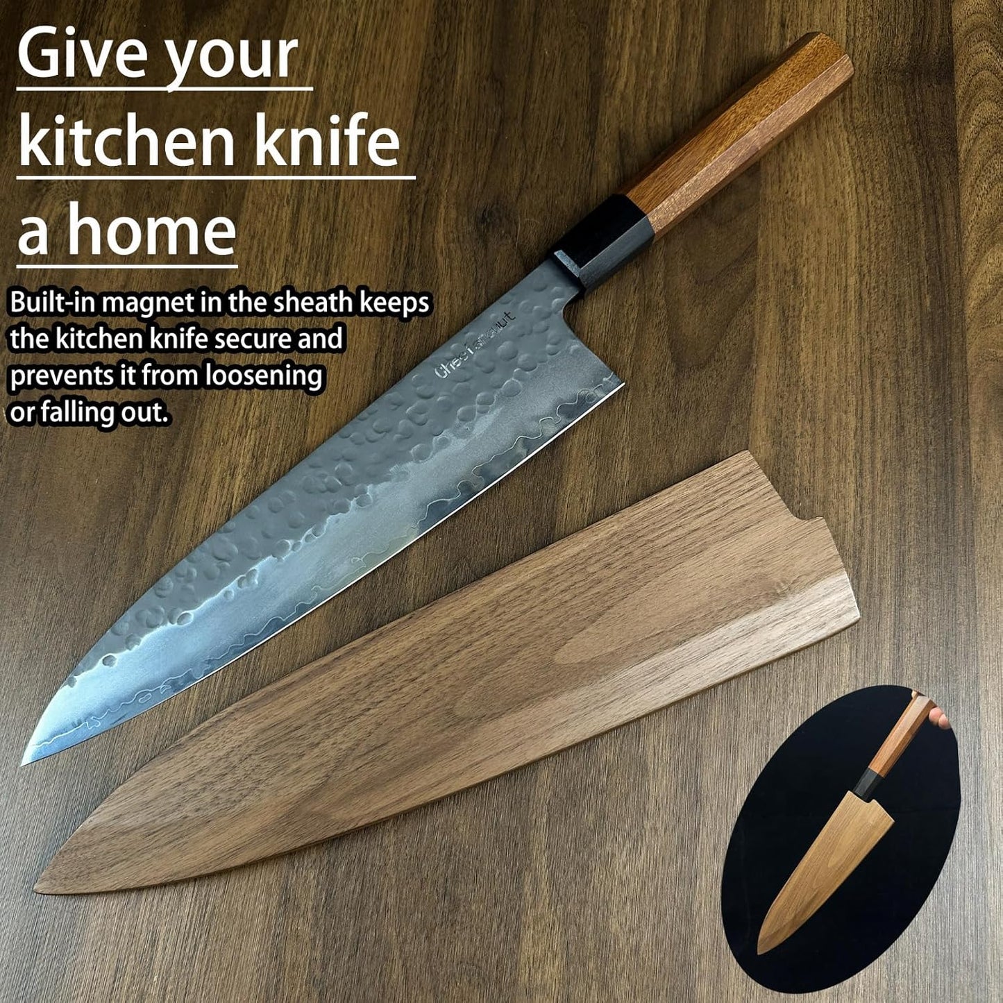 che'f knife 9.45inch(240mm) kitchen knife with sheath cooking knife high carbon stainless steel sharp knife Japanese kitchen meat knife gyuto knife blade length 240mm