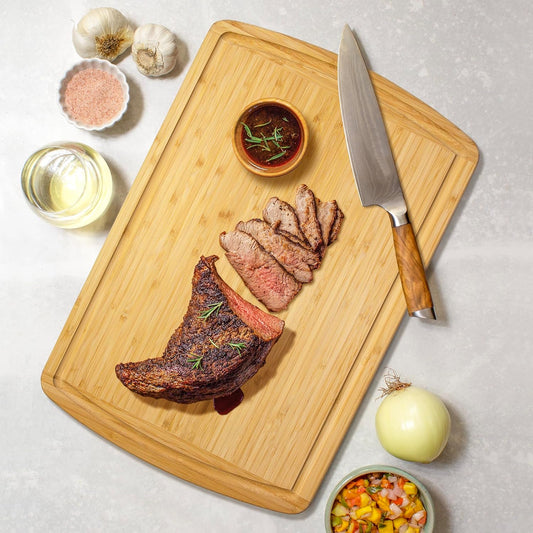 Malibu Bamboo Cutting Board with Juice Groove, 18" x 12", Natural