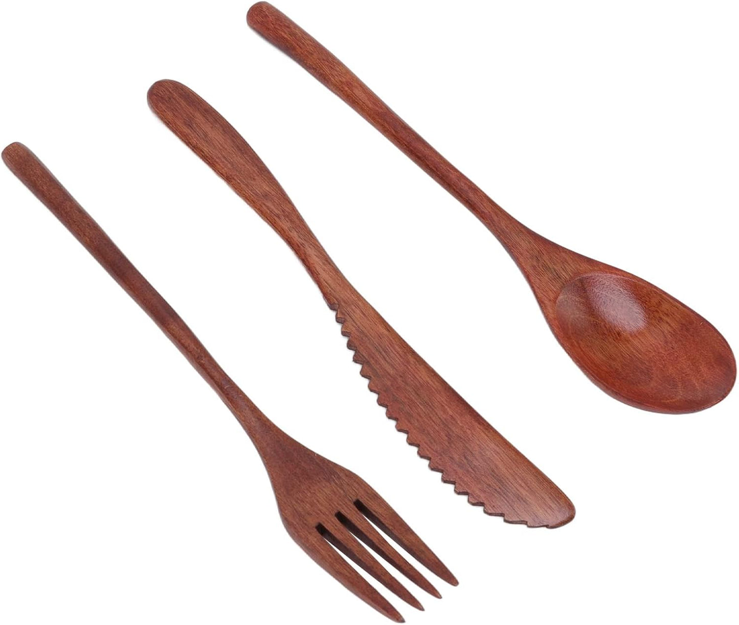 Wooden Cutlery Set, 3 PCS Wooden Spoon Fork Knife for Eating, Wooden Utensil Reusable Dinner Set with Case, Kitchen Flatware Set Travel Cutlery