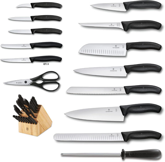 Swiss Classic Knife Block - Kitchen Knife Set with Block for Home Essentials - Includes Chef's Knife, Kitchen Shears & More - Black Handles, 22-Piece Set