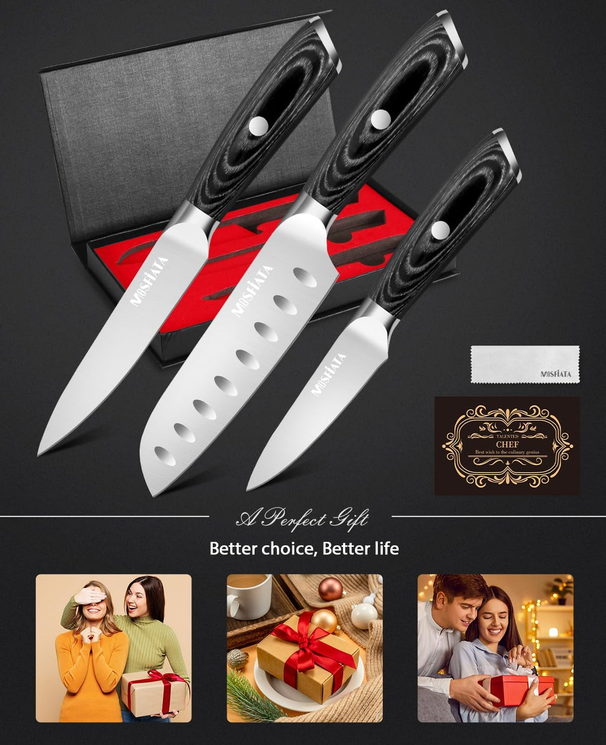7" Santoku Knife with 5.5inch Santoku Knife, German High Carbon Stainless Steel EN.4116