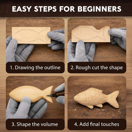 Wood Carving Kit for Beginners - Gift Ready Whittling Kit Set 32pcs | 8 Wood Carving Knives, Spoon Carving Tools, Wood Blocks, Gloves, Roll Bag and Sharpening Strop - For Men