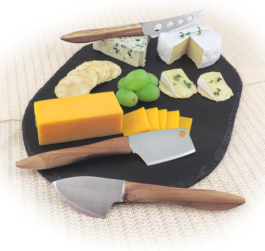 3-Piece Cheese Knife Set for Charcuterie Board - Elegant Utensils for Slicing Soft & Hard Cheeses - Stainless Steel Blades with Acacia Wood Handles - Perfect for Kitchen Collection