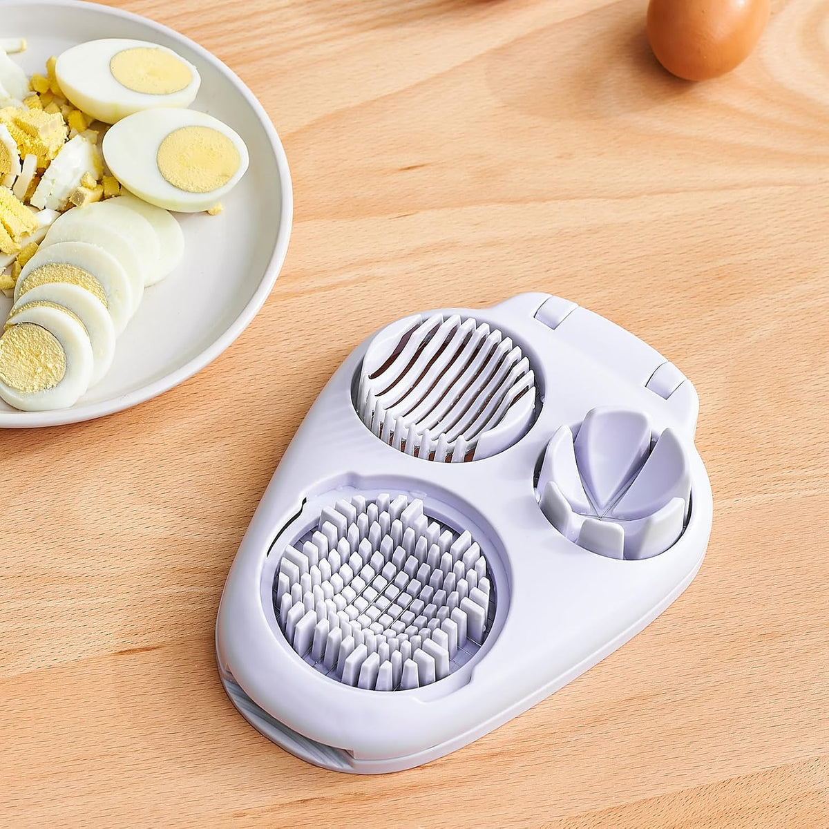3-In-1 Egg Slicer for Hard Boiled Eggs - Stainless Steel Multipurpose Egg Cutter, Ideal Three Way Egg Slicer & Kitchen Chopper Tool for Strawberry, Mushroom, Grape, Tomato