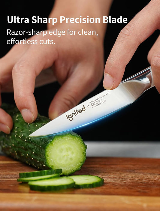 3.5 Inch Paring Knife – German Stainless Steel, Ergonomic Ivory White Handle, Minimalist Small Kitchen Knife for Peeling & Cutting, Ideal Gift for Chefs, Cooks