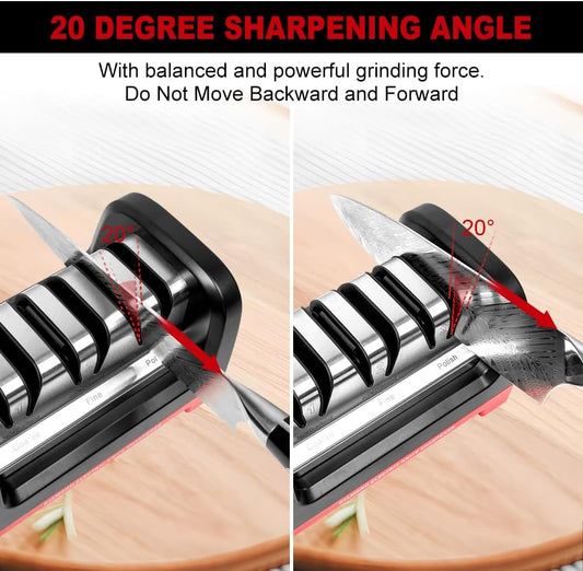 Electric Knife Sharpener,Professional kitchen knife sharpener,Diamond abrasive and precision Angle guide 3 stage slot home sharpener,Sharpening and Polishing, Red