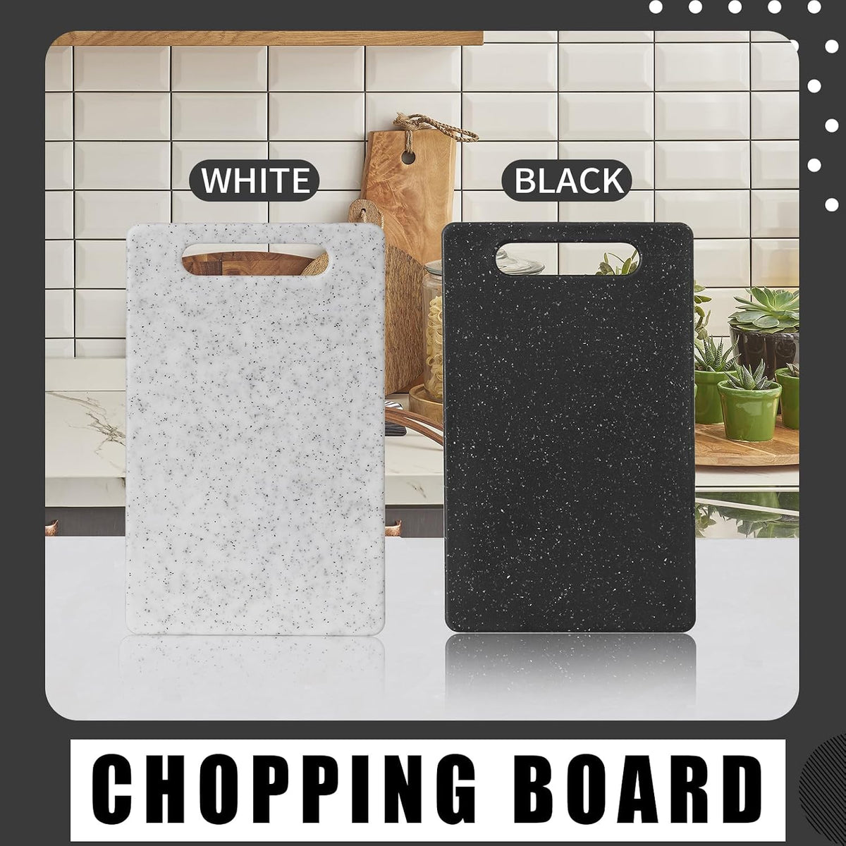 2 Pcs Small Cutting Board for Kitchen Mini Plastic Granite Color Cutting Board Dishwasher Safe Cutting Boards for Food Prep, Fruits, Vegetables with Easy Grip (White,Black)