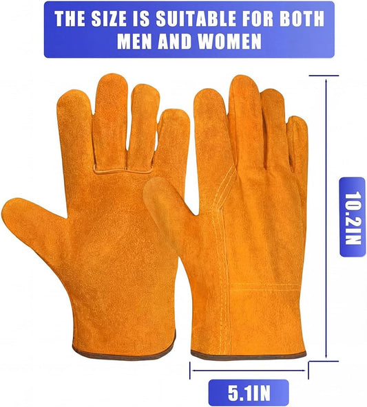 Short Welding Gloves, Fire/Heat Resistant Work Gloves for Animal Handling, Forge, Fireplace, BBQ, Construction, Gardening, Oven, Furnace, Stove, Pot Holder, Industry Cutting, Large Size