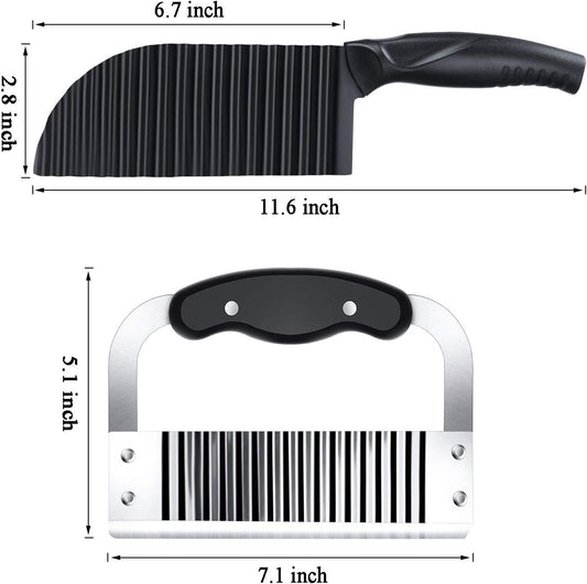 2 Pcs Crinkle Cutter Set for Potato Vegetable French Fry, Stainless Steel Blade Wavy Slicer, Wavy Crinkle Cutting Tool Salad Chopping Knife Soap Fruit French Fry Slicer(Plastic Handle,Black)