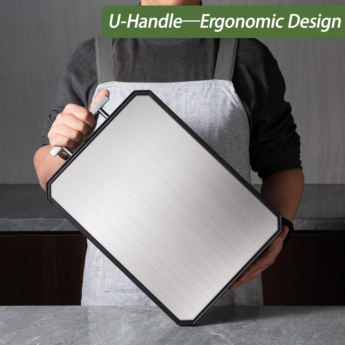 2 in 1 Stainless Steel Cutting Board with Handle Chopping Large Big Small Metal Carving Kitchen Meat Butcher Block no Titanium Wood Bamboo Glass Marble Stone Rubber Plastic Silicone Acrylic 15