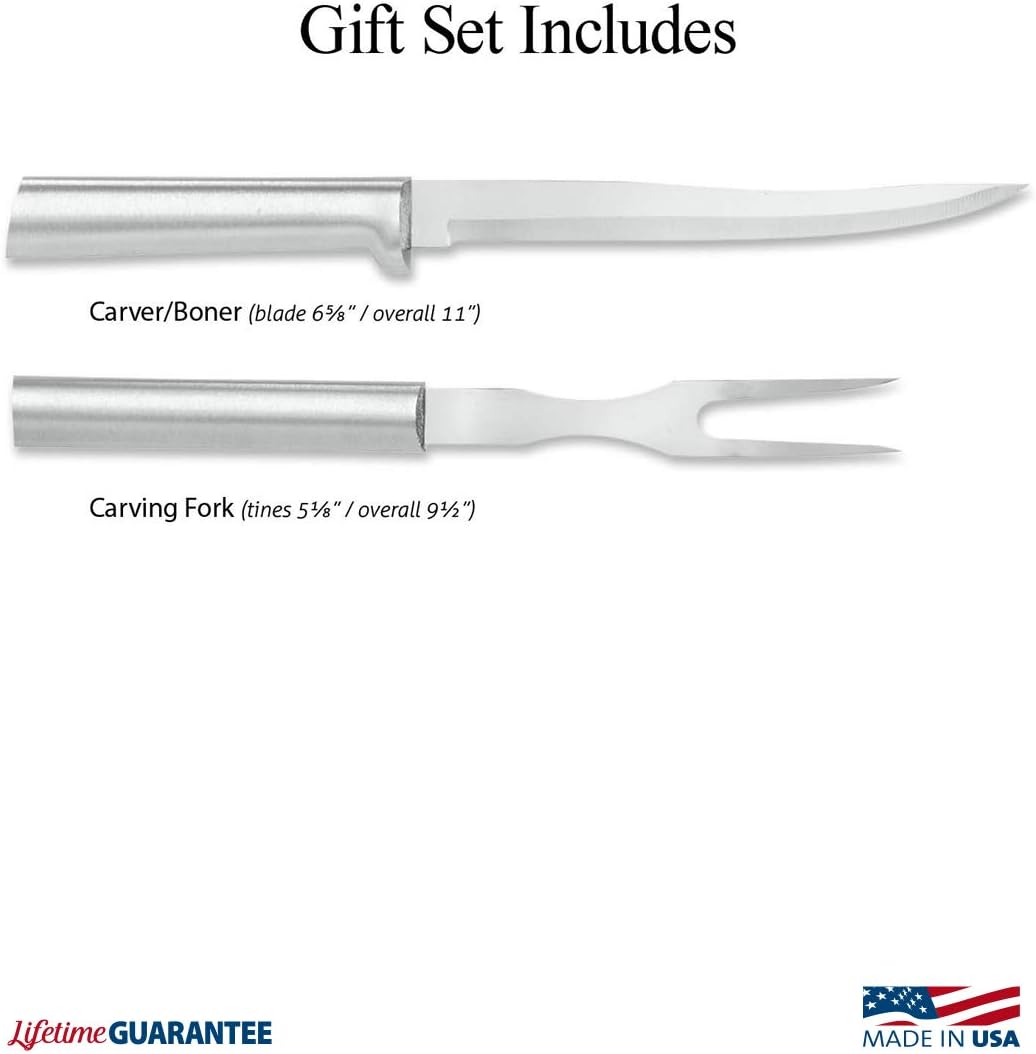 Carving Gift Set (G213) + Sharpener, Black Handle | 2-Piece Knife Set with Quick Edge Sharpener (R119), Stainless Steel Blades, Black Resin Handle