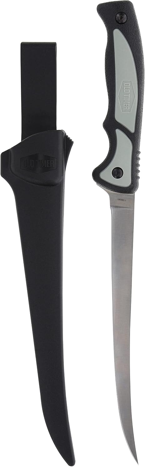 Trail Boss Fillet Knife 7.5in with Stainless Steel Fixed Blade, Full Tang Construction, Ergonomic Handle, TPE Non-Slip Grip, and Custom Molded Sheath for Fishing, Filleting, and Outdoors