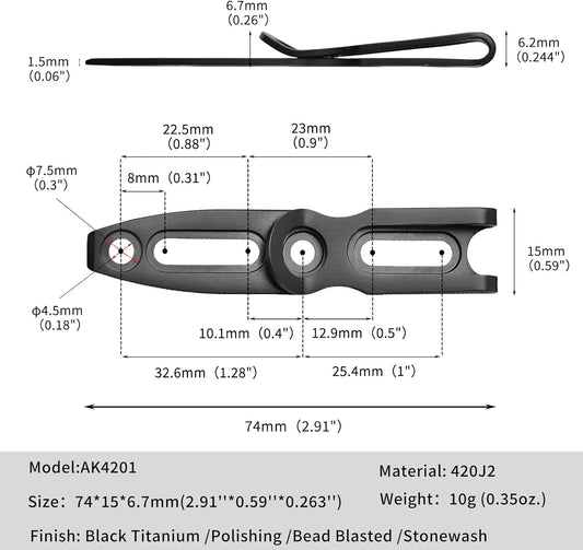 Pocket Clip for Kydex Sheath Outdoor Knife Accessory with Multiple Hole Distances and Thickness Options (Black Titanium)