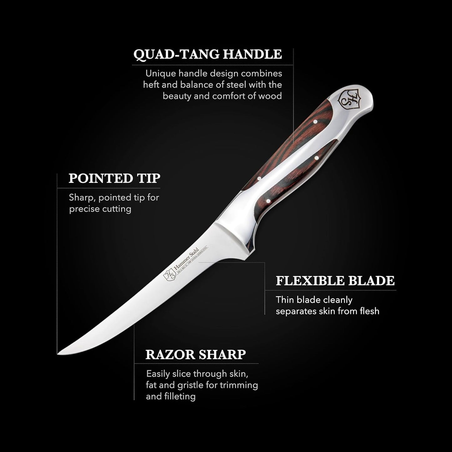 6 Inch Boning Knife | German Forged High Carbon Steel Fillet Knife | Kitchen Knife For Boning, Filleting, & Trimming | Butcher Knife with Ergonomic Quad-Tang Pakkawood Handle & Gift Box