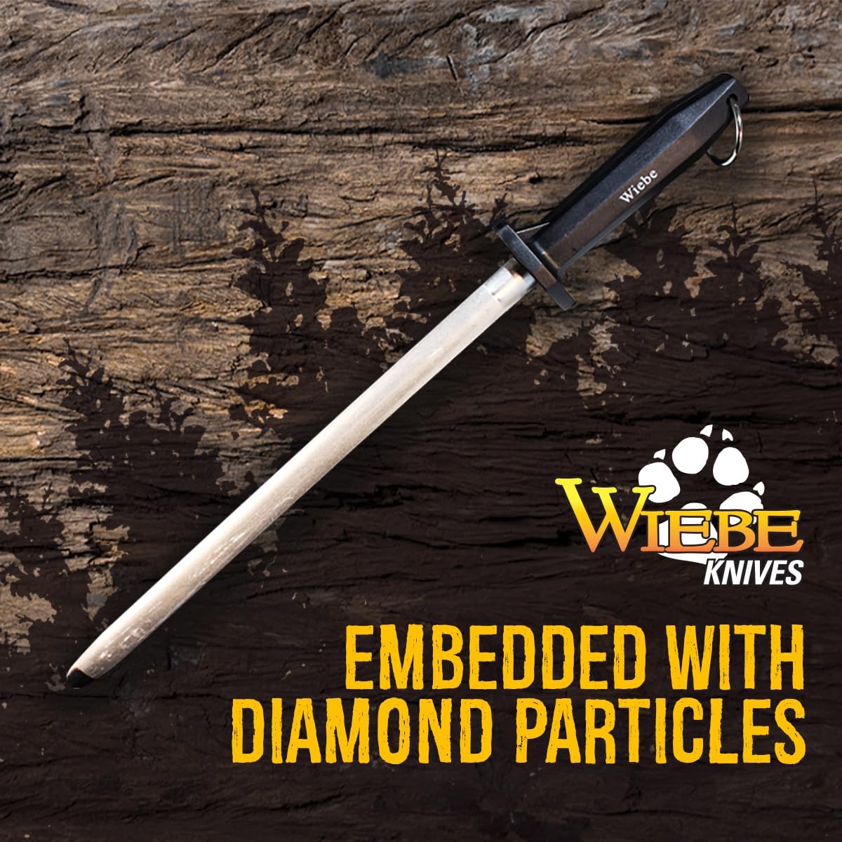 Wiebe 12-Inch Fine Grit Diamond Sharpening Steel | Professional Honing Rod for Hunting, Butcher, and Skinning Knives | Quickly Sharpens High-Carbon and Stainless Steel Blades