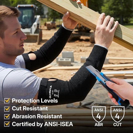 Cut Resistant Arm Sleeves 18" Length 1 Pair, Cut Level A3 Protection, Breathable Gardening Sleeves for Thin Skin, Welding Sleeves for Forearm, Black