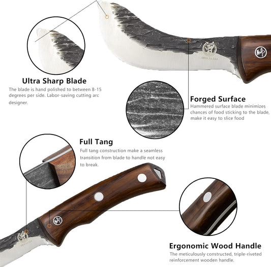 Forged Wide Skinning Knife - Handmade Viking Boning Bushcraft Blade for Hunting and Kitchen - Full Tang with Wooden Handle - Gift for Chefs Hunters Home resturant and Outdoors Enthusiasts