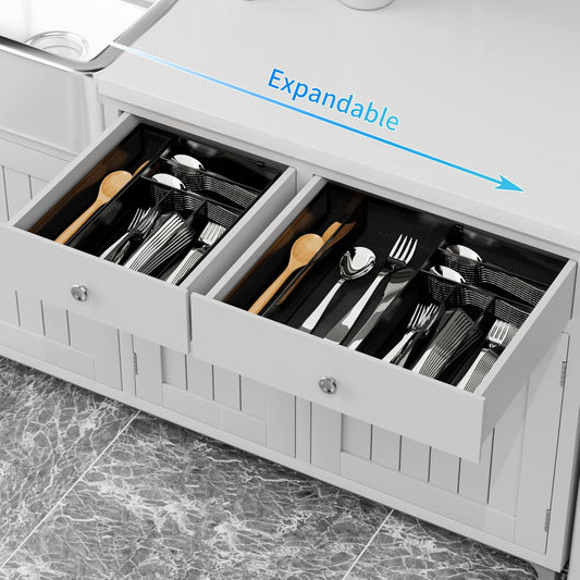 Utensil Drawer Organizer - Expandable Cutlery Tray, Silverware/Flatware Storage Divider for Kitchen, Mesh Designing with Non-slip Rubber Feet (black)