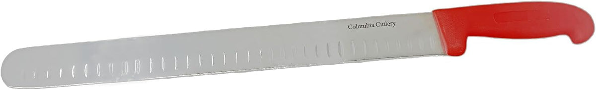 Columbia Cutlery Prime Rib and Steak Carving Knife - 14 Inches (Red Handle) - Brunch Stations, Brisket, Razor Sharp, Granton Edge Slicer