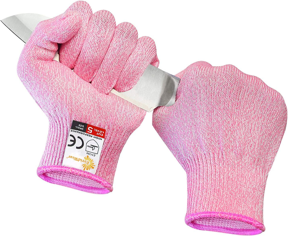Cut Resistant Gloves Food Grade Level 5 Kitchen Safety Protection (Medium, Pink)
