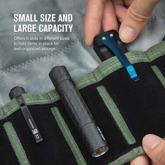 Exploit Mini Tactical EDC Pouch, Multifunctional Flashlight Knife Bag, Tool Roll Display Storage Bag with 6 Slots for Olight Flashlights and Tools (ODG)