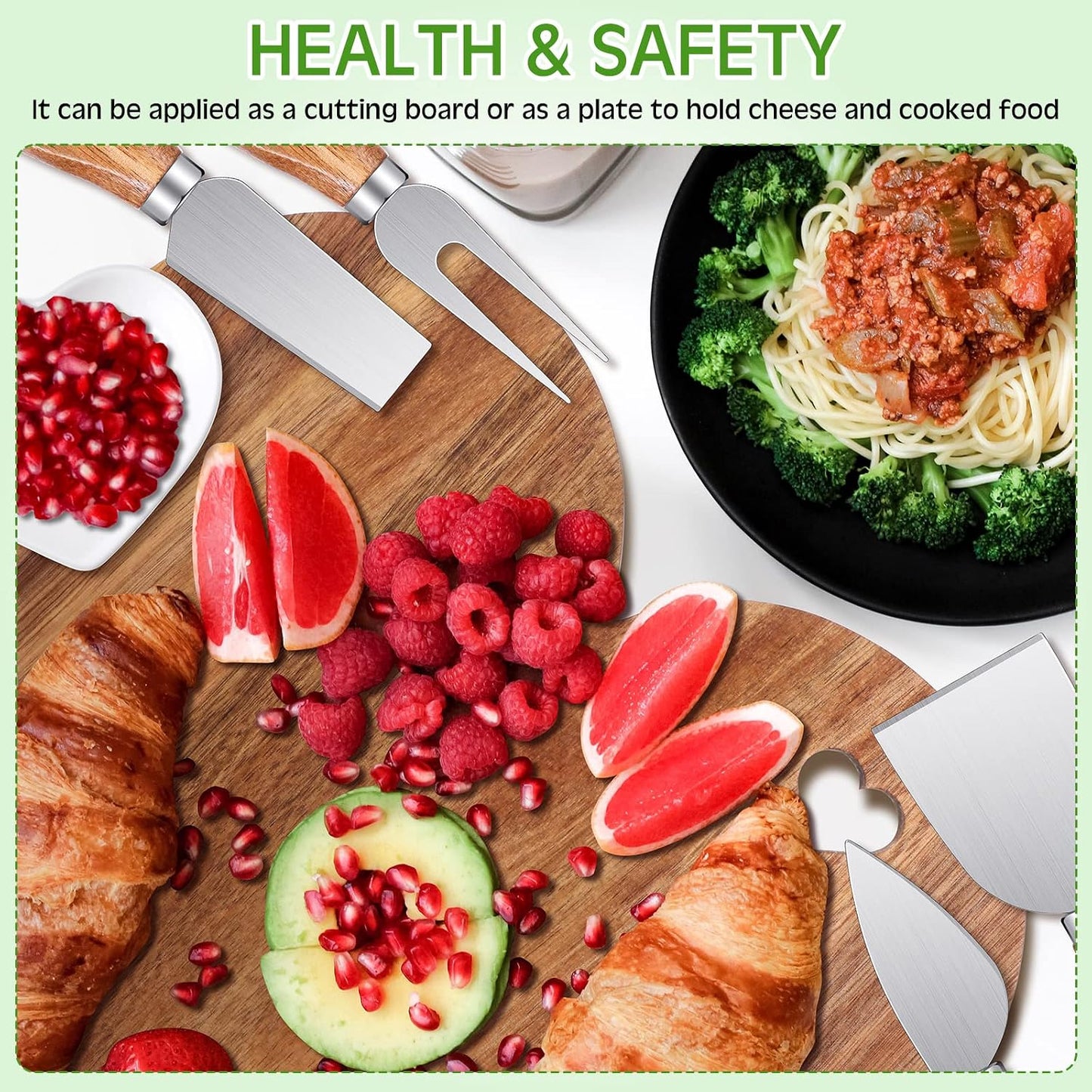 6 Pcs Heart Shaped Charcuterie Board and Serving Set 12 x 10 x 0.6 Inch Acacia Wood Heart Shaped Cutting Board Cheese Serving Platter Plates Ceramic Bowl Cheese Knife Set