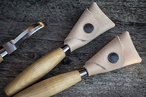 163 Double-Edged Stainless Steel Hook Knife With Leather Sheath For Wood Carving