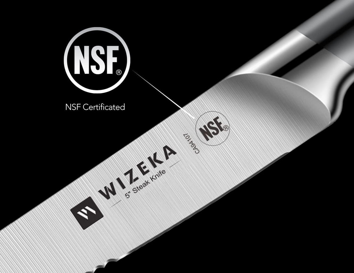 5 Inch Half Serrated Edge Steak Knife Set of 4, Razor Sharp | Effortless smooth cuts, German high-carbon stainless steel, Elegant storage box, NSF certified, Long-lasting edge