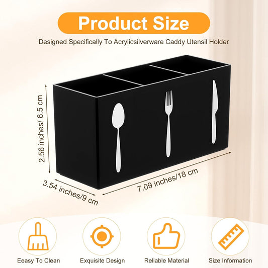 Cutlery Storage Organizer Silverware Caddy Utensil Holder Countertop Knife Spoon and Fork Organizer Kitchen 3 Section Tableware Storage Box Indoor Outdoor Party Tableware Holder (Black)