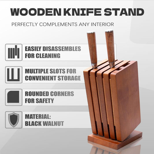 Knife Block & Universal Holder - Detachable Solid Wood Organizer for Kitchen Storage, Washable Design (No Knives Included) - Gift Ready for Chefs 1 Piece