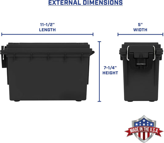 Ammo Box Made in USA, Stackable Lockable Ammo Storage Box, Black | Lockable Storage Box, Water and Dust Resistant Dry Box, Secures Hunting Gear, Gun Accessories, Supplies, and Bullets
