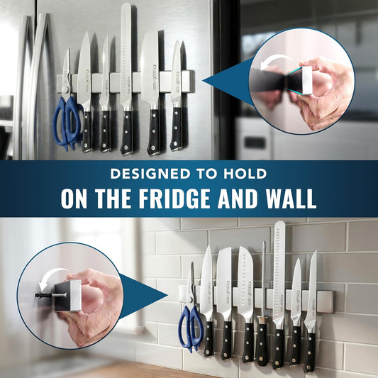 Magnetic Knife Holder for Wall & Fridge, 16" Knife Magnetic Strip | Stainless Steel Bar Holds up to 15 Lbs, Easy Mount with Strong Magnets or Screws