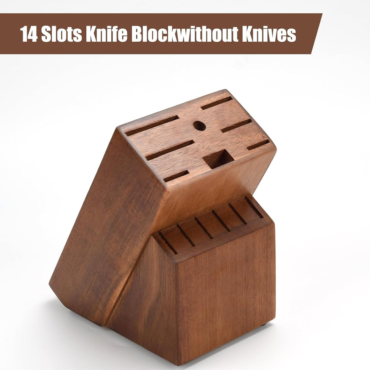 Wood Kitchen Knife Block, Universal Kitchen Knife Holder Kitchen Knife Storage Rack 14 Slots Knife Holder (Black)