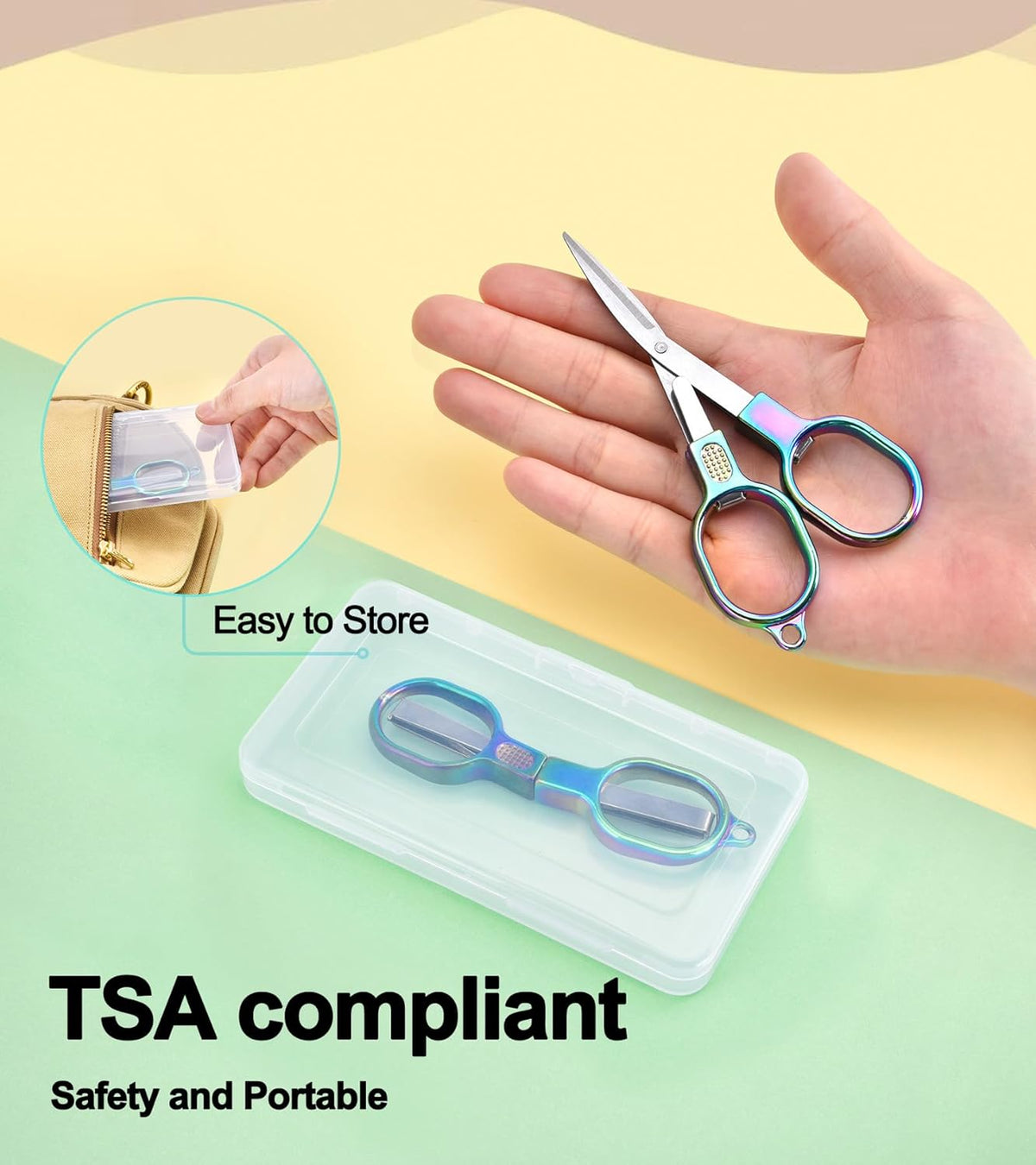 Folding Travel Scissors Safety, Small TSA-Compliant and Portable with Case, Pocket Foldable Stainless Steel Retractable Cutters, Mini Craft Scissors for Home, Outdoor and Office Use