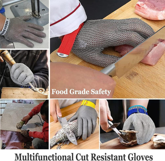 Home Kitchen Cut Resistant Gloves Non-Slip Easy-to-Clean Metal Chainmail Gloves for Cutting Meat Removing Oyster Shells (Size : M/A Pack of one)