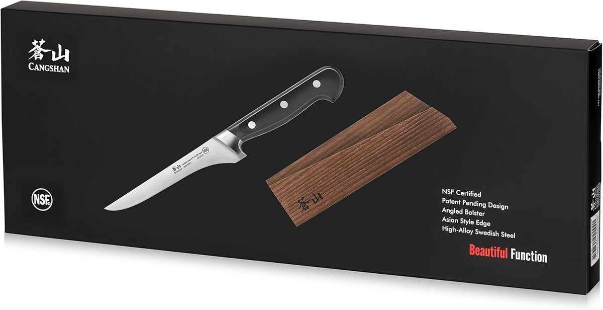 Cangshan TV2 Series 1022940 Swedish 14C28N Steel Forged 6-Inch Boning Knife and Wood Sheath Set