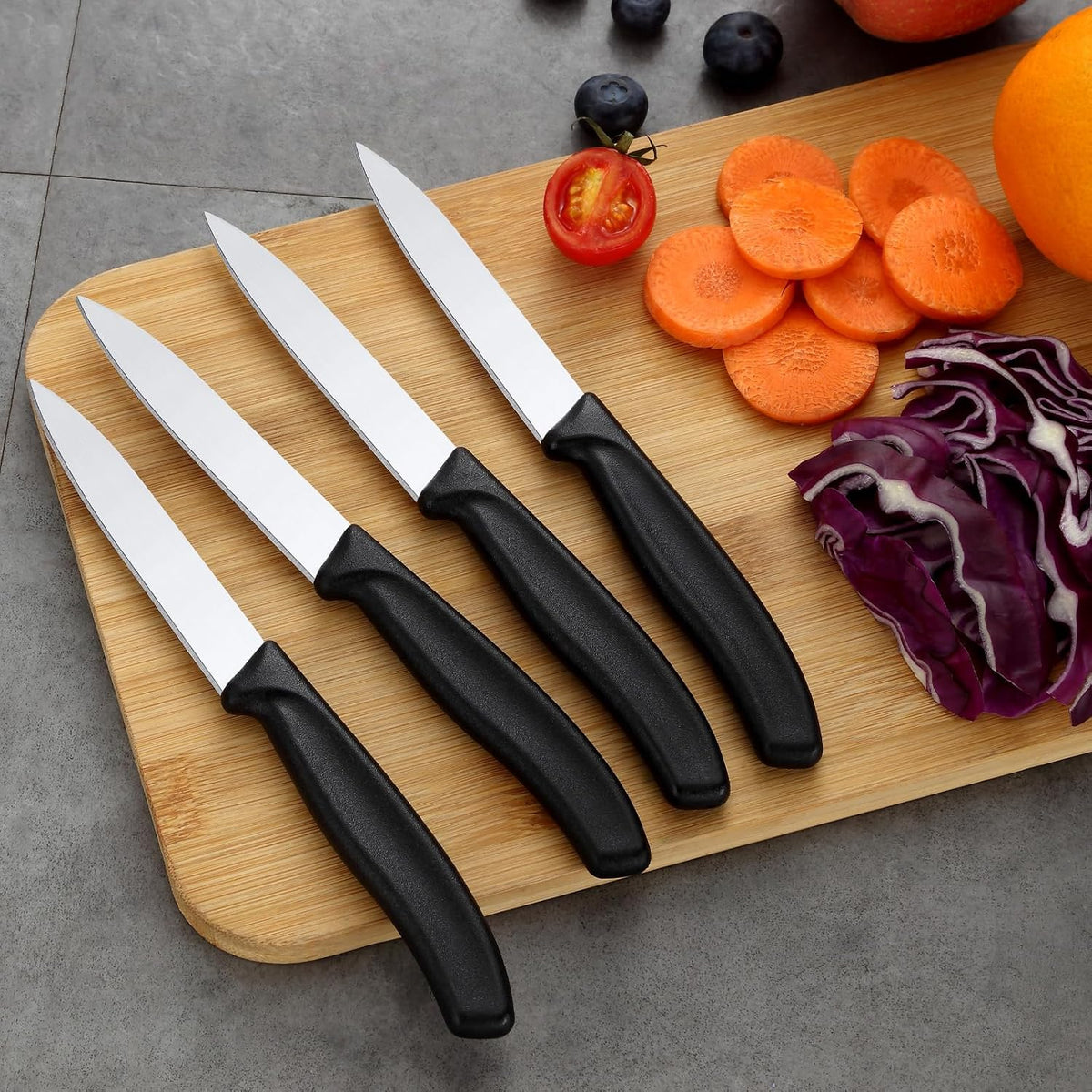 4-Piece Paring Knife Set - Paring Knives with Ergonomic Handle, 3.5 Inch Triple Rivet Paring Knives, Stainless Steel Black Parers for Vegetable, Fruit & Kitchen Use