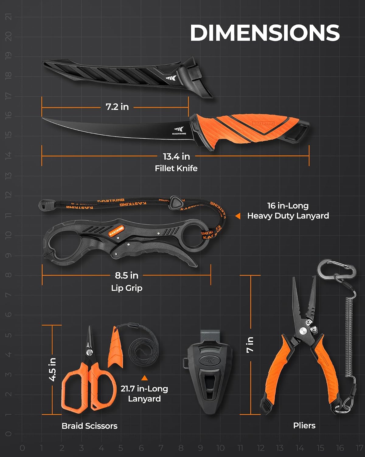 SteelStream Fishing Tool Set, Fishing Gear - Corrosion Resistant Fishing Pliers, Fillet Knife, Fishing Scissors, Fish Lip Gripper, Multi-Functional Jaw, Fishing Gifts for Men