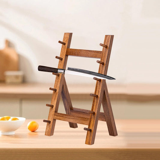 Salmon Knife Shelf, Multitool Storage Shelf Dagger Stand, Kitchen Knife Holder for Cabinets Desktop Cuisine Shop Dining Table, Brown 6 Layer