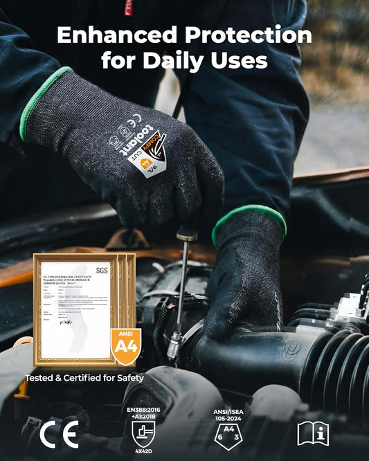 ComfyCut A4 Cut Resistant Work Gloves, 1 Pair, Dark Gray, Large | ANSI & EN388 Certified Protection, Ultra Comfort, Fiberglass-Free, Touchscreen, Grip, for Mechanics, Woodcarving, Assembly