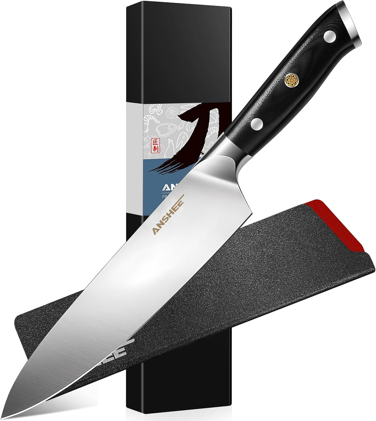 8 Inch Gyuto Chef Knife - High Carbon Stainless Steel Ultra Sharp Blade,G10 handle Dishwasher Safe, Professional Kitchen Knife for Meat,Vegetables with Sheath Gift Box(Home Cooks & Restaurants)